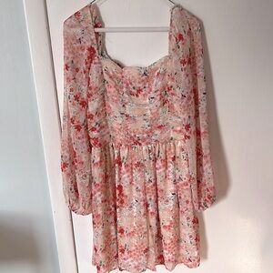 Floral pattern, Medium long sleeve flowy fabric dress
